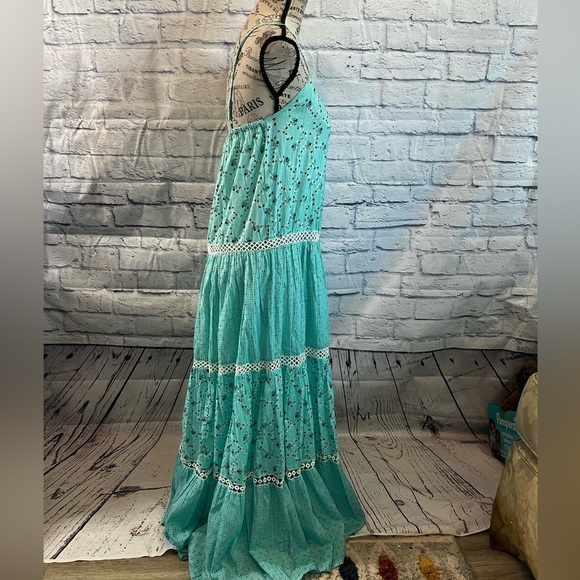 Debbie Katz South Beach Aqua Lily Maxi Dress NWT Tiered Spaghetti Straps Small - Picture 4 of 10